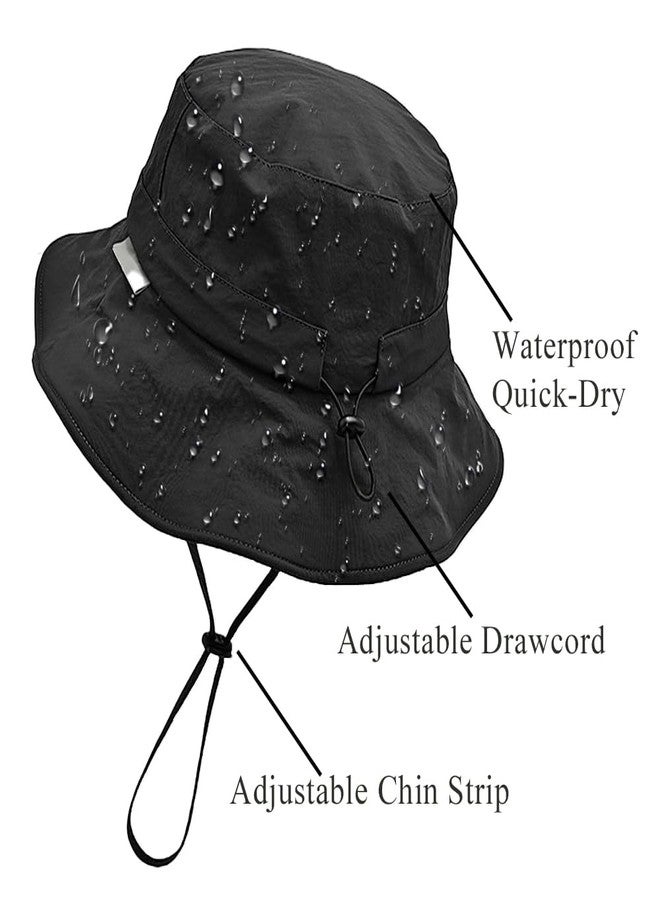 Ptduabenlu Waterproof Bucket Hat for Men Women Quick Dry Sun Hat Fishing Safari Hat Adjustable Chin Strap UV Protection Black - Image 3